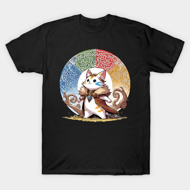 Kawaii Viking Warrior Cat Norse Mythology Anime Portrait T-Shirt by TomFrontierArt